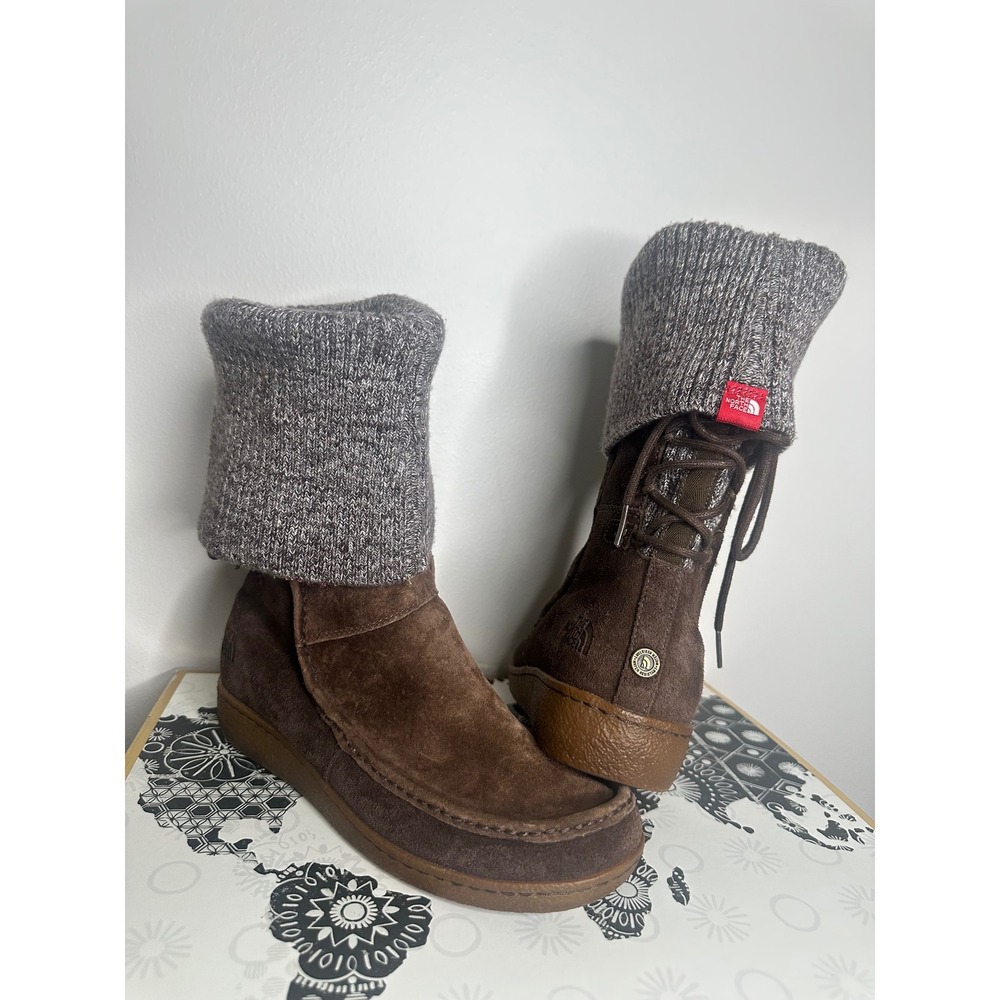 The North Face Womens Suede Knit Cuff Boots Brown Water Resistant AHDX Size 8
